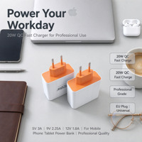 Adaptor Daya Berkualitas Tinggi 220V QC 20W 5V 3A 9V 2.25A 12V 1.8A Colokan EU untuk Penggunaan Smartphone, Kamera, dan Power Bank, Pengisi Daya Ponsel