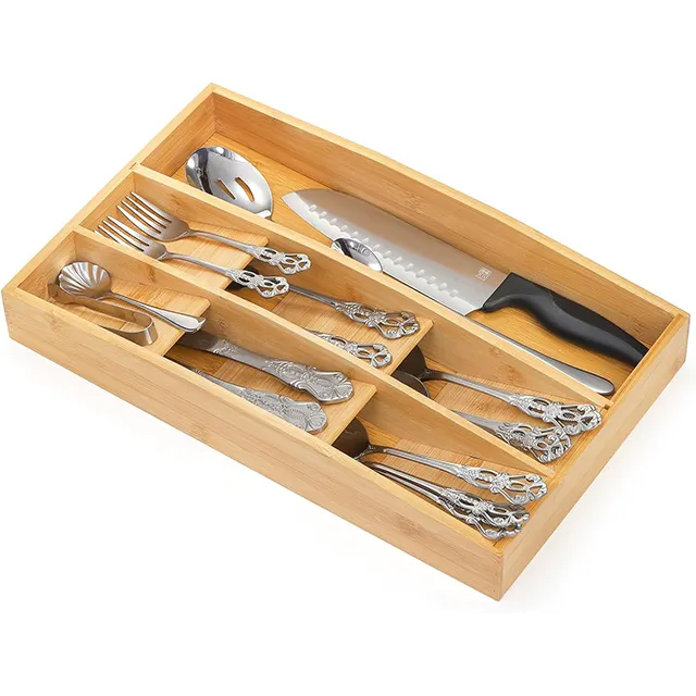 Addreen - Suporte de utensílio de bambu ecológico para gaveta de cozinha, ideal para utensílios de mesa, colher e canivete