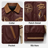 Chaqueta Varsity de Marca Privada para Hombre, Color Borgoña, con Cuello de Cuero Color Marfil, Ropa Deportiva, Chaqueta Letterman con Bordado Gráfico