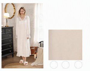 Camisón Largo para Mujer, de Alta Calidad, con Paleta de Colores Atemporal, Suave y Transpirable, con Ribete de Encaje, en Negro, Blanco y Gris, para Venta al por Mayor y Tiendas - Product Image 3