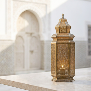 Wholesale Tall Moroccan Style <b>Gold</b> Metal Candle <b>Lantern</b> for Home and Patio Decoration - Product Image 1
