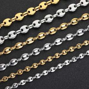 Coffee Bean Hip Hop Jewelry Chunky Thick <b>Choker</b> Necklace Chain Coffee Bean Pig Nose Stainless Steel 18K Mens Gold Geometric 10pc - Product Image 3