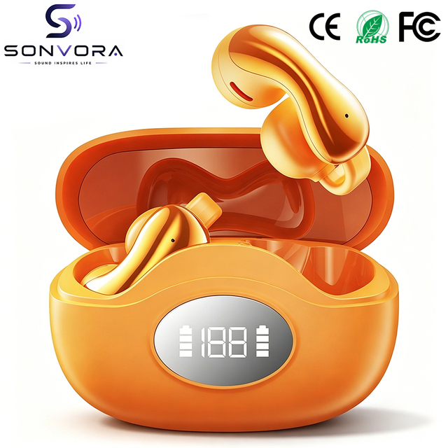 OEM YXG-60 Clip Open Ear Wireless Earbuds with APP Custom Control, LED Digital Display Sports Earphones for Running Workout