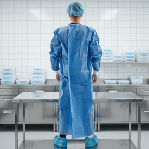 Blouses d'isolement médicales jetables EN 13795 pour patients hospitaliers, blouses chirurgicales bleues - Product Image 2