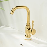 Robinet de lavabo WEIHAO en or poli avec poignée métallique segmentée, bec fixe haut, monocommande eau chaude et froide pour salle de bain