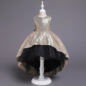 Girls Princess Dress Sequined Ball Gown O-Neck Tulle Pink Flower Girl Dress With Train Childrens Evening Gown - Product Image 4