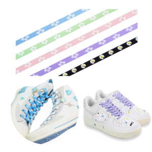Cordones de algodón personalizados con textura hueca, cordones de poliéster con serigrafía para zapatos rosas - Product Image 3