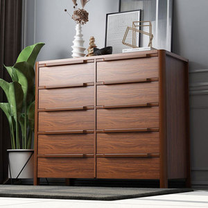 Mueble de Estilo Chino con Acabado en Nogal para Armario, Modelo Málaga, Cajones con Paneles, Mueble de Dormitorio, Cajonera - Product Image 2