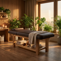 Lit de soin de luxe pour spa, cadre en bois, dossier réglable, table de massage en cuir PU avec étagère de rangement