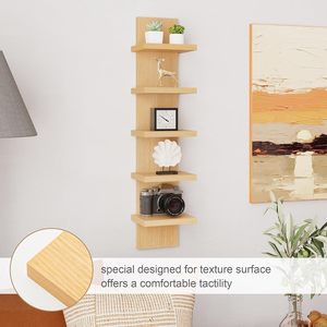 5-Tier sồi và kim loại Kệ tường đơn vị trang trí nổi dọc kệ cho nhà phòng khách gỗ phong cách lưu trữ - Product Image 3