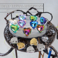 HFOUR Strass en vrac écologiques à 16 facettes, en verre à dos plat, forme cœur, effet diamant AB, non thermocollants, à coudre sur les sacs à griffes