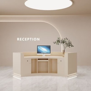 Modern Curved <b>Reception</b> <b>Counter</b> Desk with LED Base Cream White Half Round Front Desk for Beauty Salon Spa Retail Shop - Product Image 3