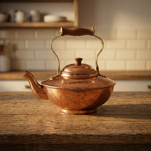 Théière vintage en métal avec poignée et couvercle en bois, pots à eau, bouilloires - Product Image 3