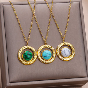 Collar de Acero Inoxidable con Baño de Oro de 18k y Turquesa Incrustada, Estilo Retro Europeo y Americano, Cadena para Clavícula con Personalidad Elegante - Product Image 5