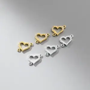 A1502 incroyable mode s925 argent sterling coeur charme <span class=keywords><strong>or</strong></span> argent <span class=keywords><strong>vermeil</strong></span> creux zircon connecteur pour collier bracelet fabrication - Product Image 2