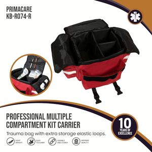 Sac de traumatologie pour premiers intervenants d'usine 17x9x7 Rouge, Organisateur médical EMT/EMS avec séparateurs rembourrés, plusieurs compartiments et poches latérales - Product Image 4