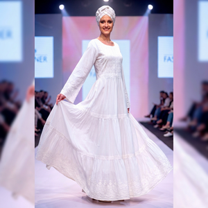 Magnifique Robe Kaftan Blanche en Dentelle Florale à Manches Longues, Tenue Modeste, Abaya Maxi, Robes de Luxe en Coton Premium Écologique, Coupe Épiscopale - Product Image 5
