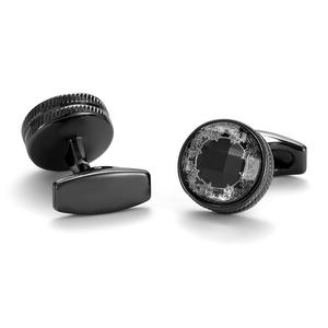 Boutons de manchette de luxe de haute qualité, vente chaude, personnalité, alliage métallique, noir argent, boutons de manchette ronds pour chemise - Product Image 3