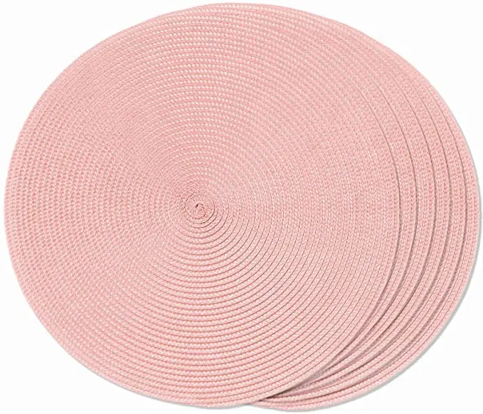 15 Inch Roze Ronde Gevlochten Wasbare Placemats Set Van 6