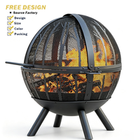 Boule de foyer extérieur en fer avec écran anti-étincelles et bac à cendres amovible, style classique pour les feux de camp dans le jardin et la cour