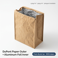 Sac à lunch isotherme écologique en papier DuPont avec doublure en aluminium, imperméable, anti-graisse, préservation de la chaleur, portable, vertical