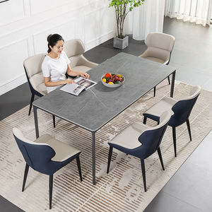 Mesa de comedor moderna con acabado de mármol de acero inoxidable, diseño mejorado de muebles para el hogar para comedor - Product Image 5