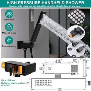 14x20 pollici di lusso nero soffitto montaggio LED pioggia <span class=keywords><strong>doppio</strong></span> pioggia soffioni <span class=keywords><strong>doccia</strong></span> bagno termostatico sistema <span class=keywords><strong>doccia</strong></span> Set infissi - Product Image 6