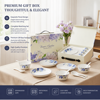 Service de table en porcelaine florale de luxe avec boîte cadeau, bols, cuillères, assiettes, vaisselle en céramique pour la maison, cadeau de mariage, vente en gros