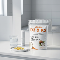 Gélules de vitamine D3 K2 pour adultes, marque privée OEM, santé immunitaire et osseuse, dose quotidienne, 2 gélules