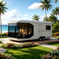 Capsule spatiale mobile préfabriquée en acier, design moderne, remorquable à double essieu, pod de glamping avec grande fenêtre vitrée pour hôtel