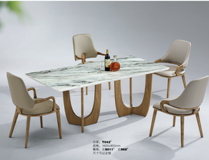 Ensemble de tables à manger rectangulaires miniatures en marbre pour appartement moderne, avec base en bois - Product Image 5