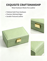 Boîte à bijoux en cuir PU vert menthe avec miroir, fermeture métallique, logo personnalisé, organiseur de voyage de bureau pour bagues, boucles d'oreilles, colliers
