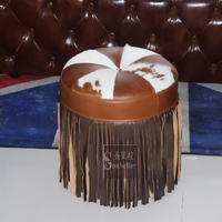 Ottoman rond personnalisé avec frange fourrure de vachette rustique tan et blanc tabouret ottoman en cuir véritable pouf de qualité haut de gamme
