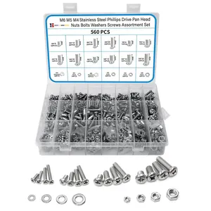 560Pcs Stainless Steel M4 M5 M6 Phillips Pan Head Sheet Metal Screws Self Tapping Screws Set