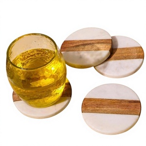 Handmade Round Marble and Wood <b>Coasters</b> Set Natural Stone <b>Drink</b> <b>Coasters</b> for Table Decor Decorative <b>Coasters</b> set of 4 - Product Image 1