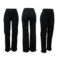 Jeans jambe droite taille haute pour femmes respirant lâche strass embelli cristal lavage Denim Patchwork motif