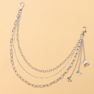 โซ่คาดเอวสไตล์ยุโรปอเมริกัน หลายชั้น แบบฮิปฮอป จี้รูปผีเสื้อ โซ่คล้องกางเกง สีเงินทิเบต สำหรับใส่ทุกวัน - Product Image 6