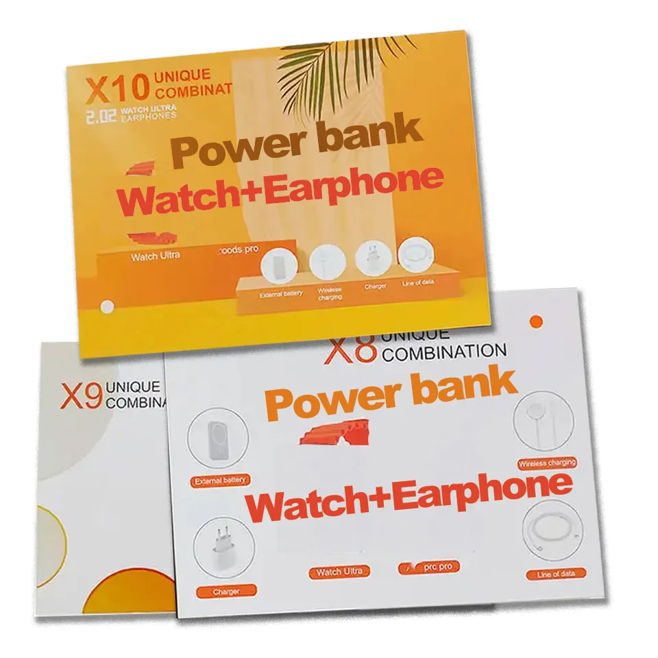 X10 X9 X8 2024 Women Men's Smart Watch Bracelet Sets with Box TWS Earphone Earbuds Power Bank Phone Charger USB Power Adapter