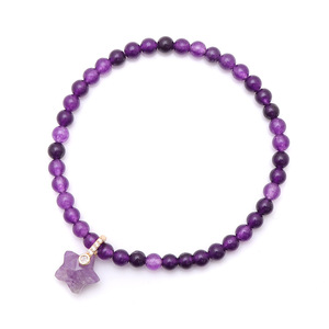 Bestone Trendiges Handgefertigtes Stern-Anhänger Armband 4MM Dehnbares Perlenarmband Natürliches Amethyst-Perlenarmband als Geschenk - Product Image 3