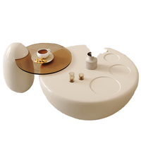 Table basse ronde de luxe pour la maison et ensemble de tables d'appoint en verre trempé, couleur crème, style nuage, pour salon, avec meuble TV