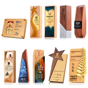 Blank Glass Wooden Trophy Awards With Wooden Base For Graduation Gifts Or Luxury Souvenir Gift