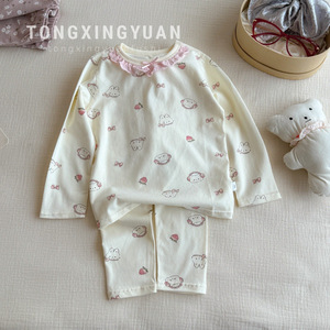 Childrens Pajama Set Pure Cotton Lycra Cotton Cartoon Print Autumn Sleepwear For Girls Size 90 100 110 120 130 140 - Product Image 4