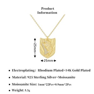 Collier en argent sterling 925 plaqué or 14 carats avec emblème italien brossé et pendentif ailes en moissanite pour homme - Product Image 6