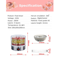 Sécheuse à légumes et fruits, déshydrateur électrique numérique domestique, machine à déshydrater, 5 couches, sécheuse alimentaire DIY avec minuterie