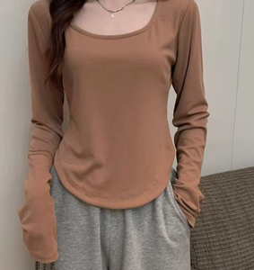 Liu Ming เสื้อยืดแฟชั่นเกาหลีสำหรับผู้หญิงเสื้อยืดทรงสลิมฟิตแขนยาวแหวกแนวแฟชั่น - Product Image 6