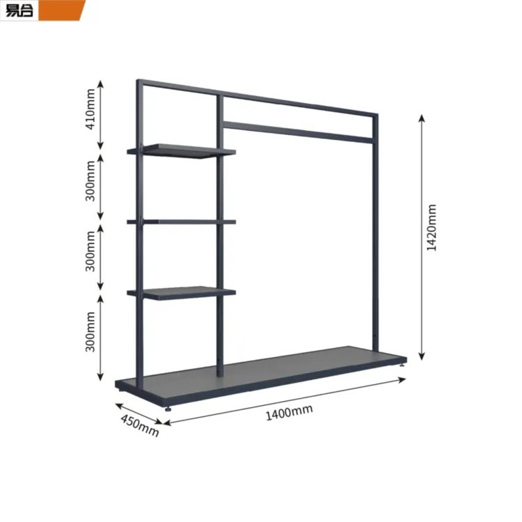 Hot Selling Metal Customized Black Stacked Hanging Clothing Display Cabinet for Store