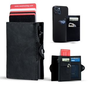Creative Design Minimalist Leather Business Credit Popup Card <b>Holder</b> Mini Magnetic Pop up <b>Wallet</b> Portacarte Portefeuille RFID - Product Image 1