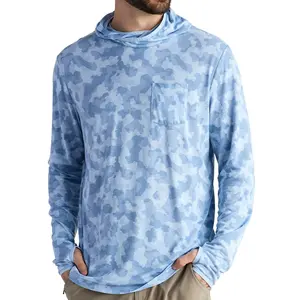 Custom Brand Quality Sublimation Long Sleeve Camo Bamboo Fishing Shirts Long Sleeve With Hoodie