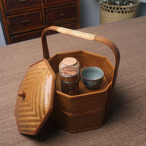 July 7th Octagonal <b>Bamboo</b> Woven Storage Basket Handmade Traditional Tea Ceremony <b>Container</b> Kitchen Use - Product Image 3