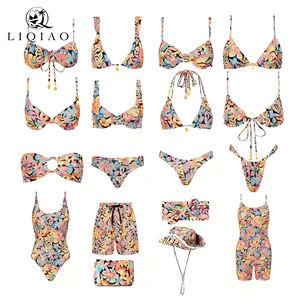 Costume da bagno bikini a 3 pezzi personalizzato da donna con stampa, modello halter e perizoma, per la spiaggia - Product Image 1